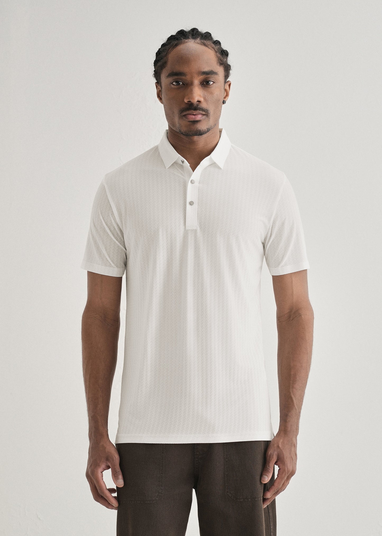 White Polo Collar Printed Seamless T-shirt