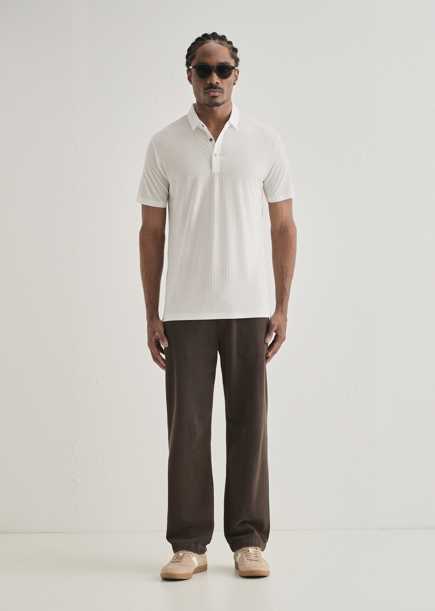 White Polo Collar Printed Seamless T-shirt