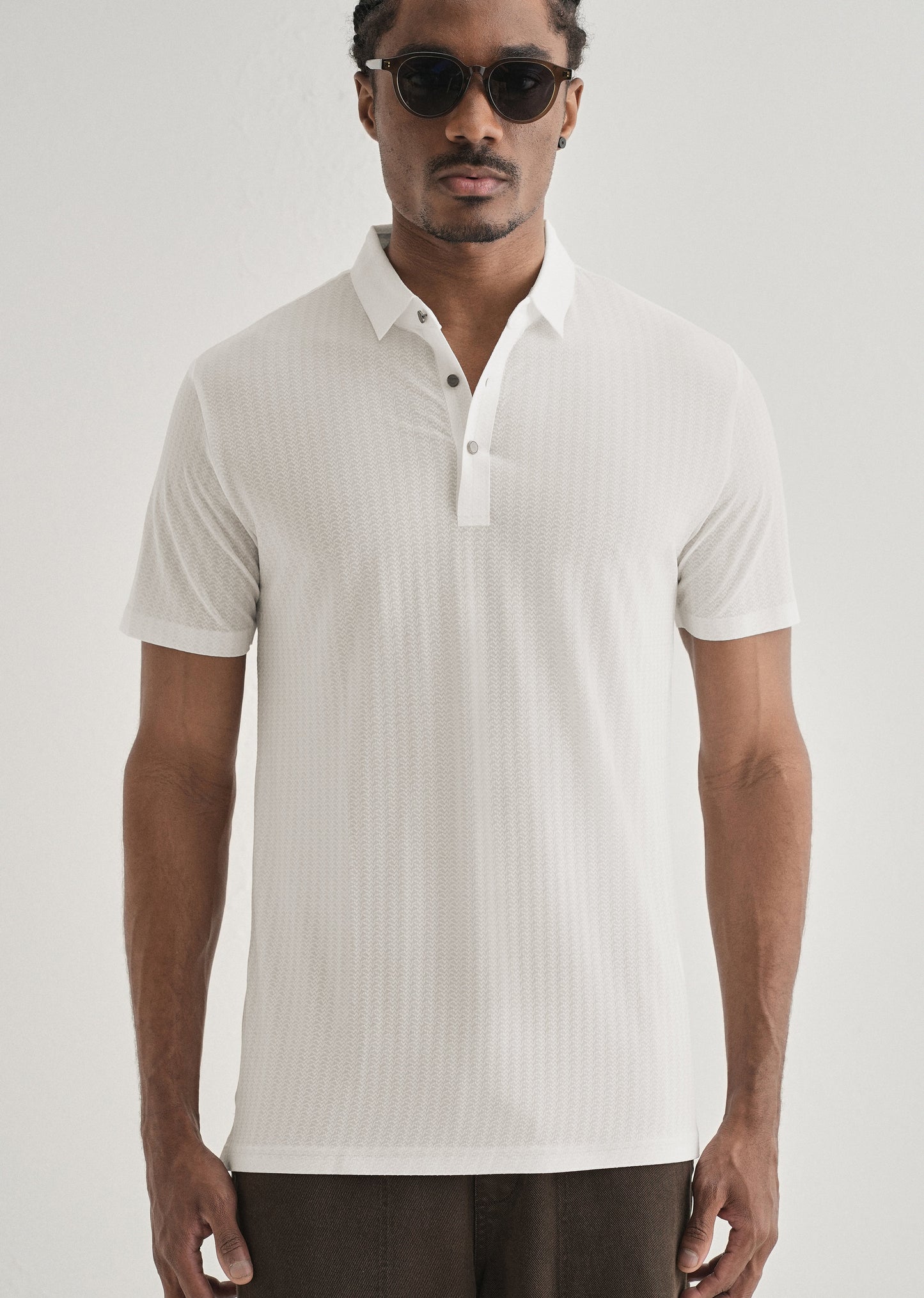 White Polo Collar Printed Seamless T-shirt