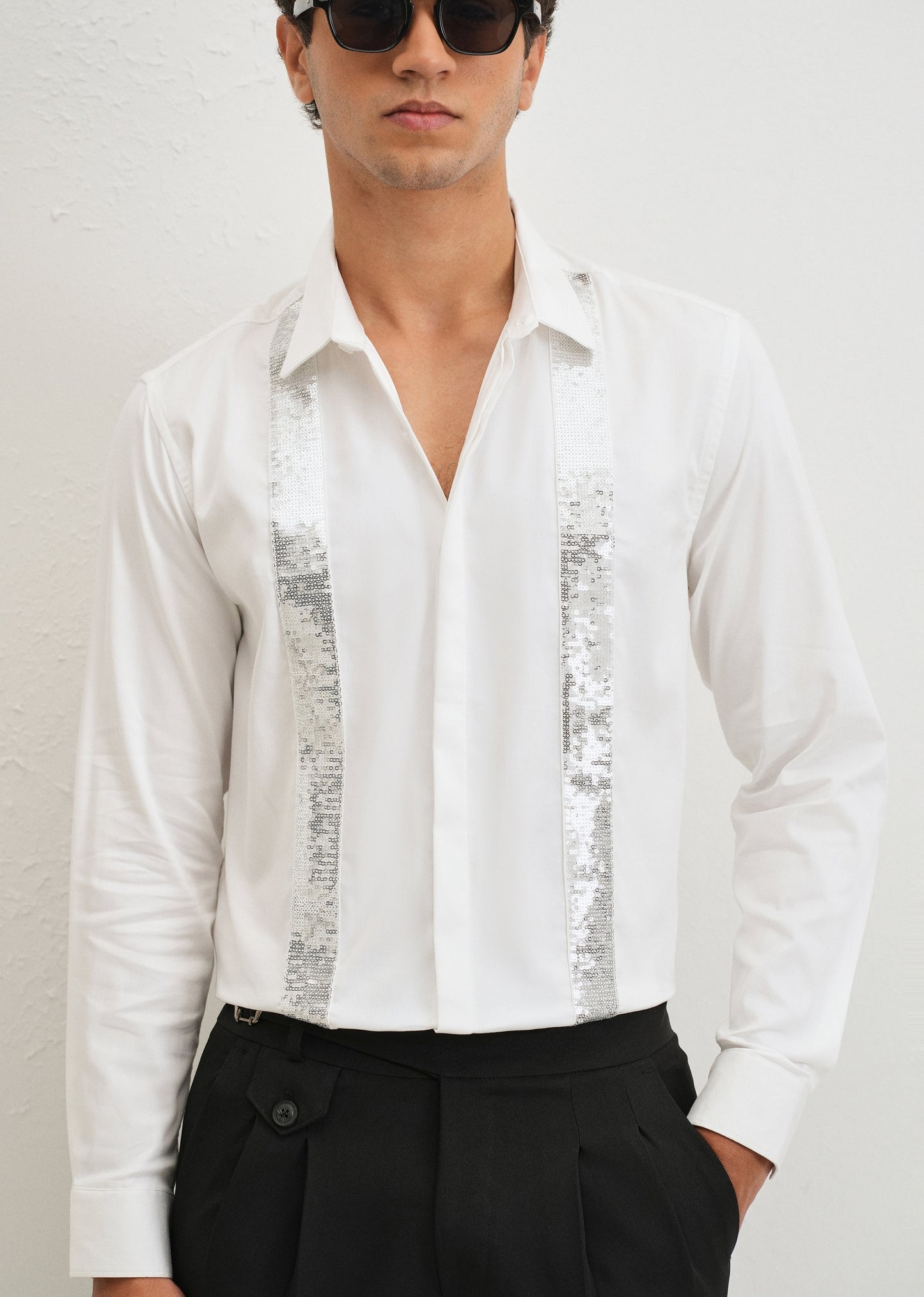 White Sequence Panel Designer Shirt