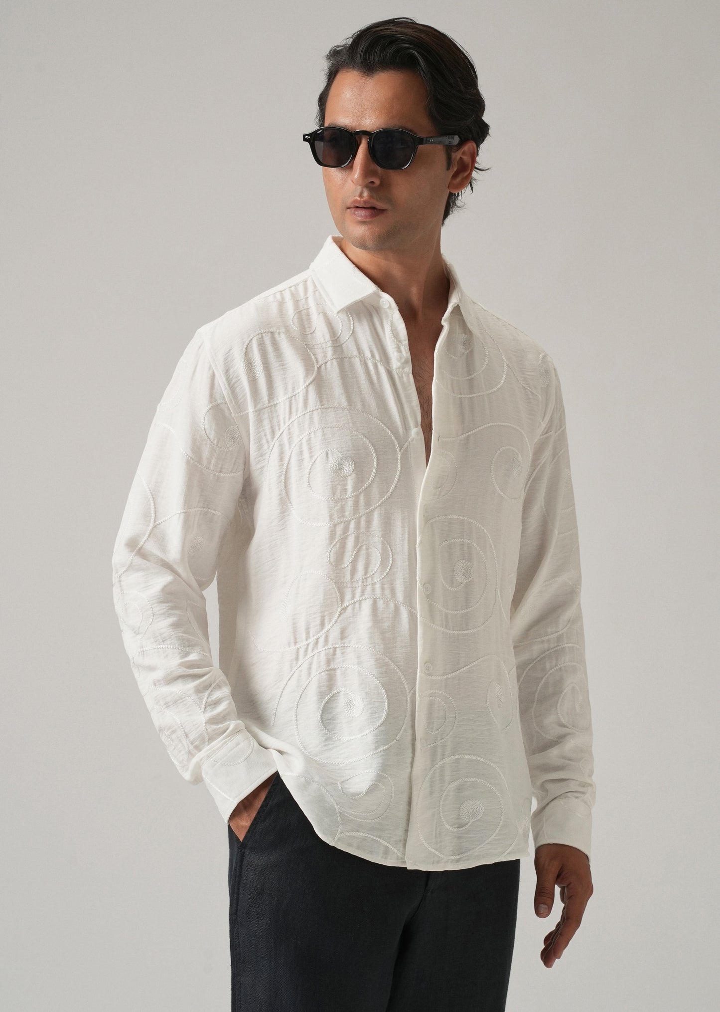White Swirl Embroidery Shirt