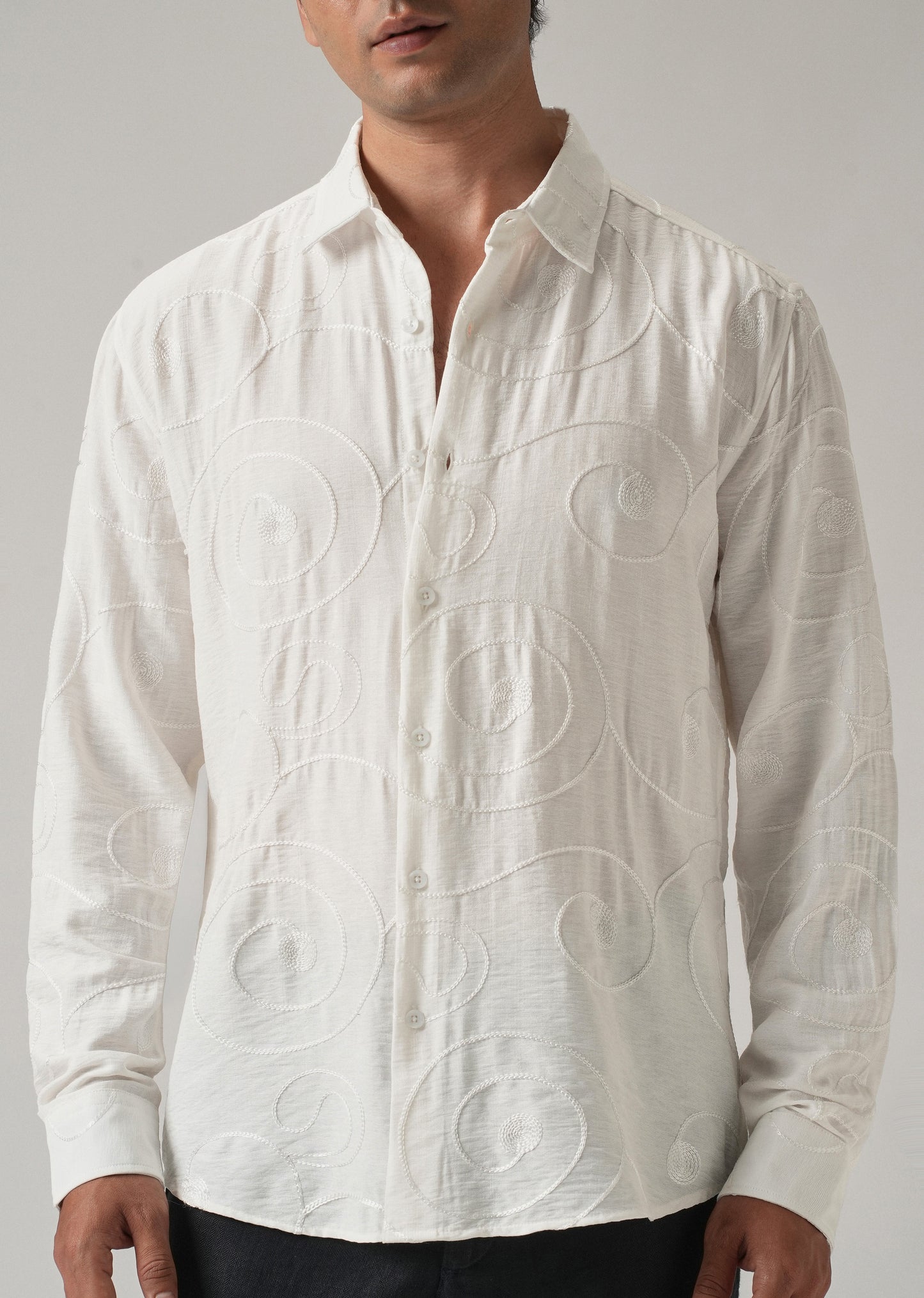 White Swirl Embroidery Shirt