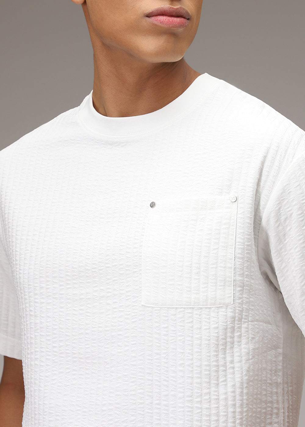 White Plain Textured Oversized T-shirt