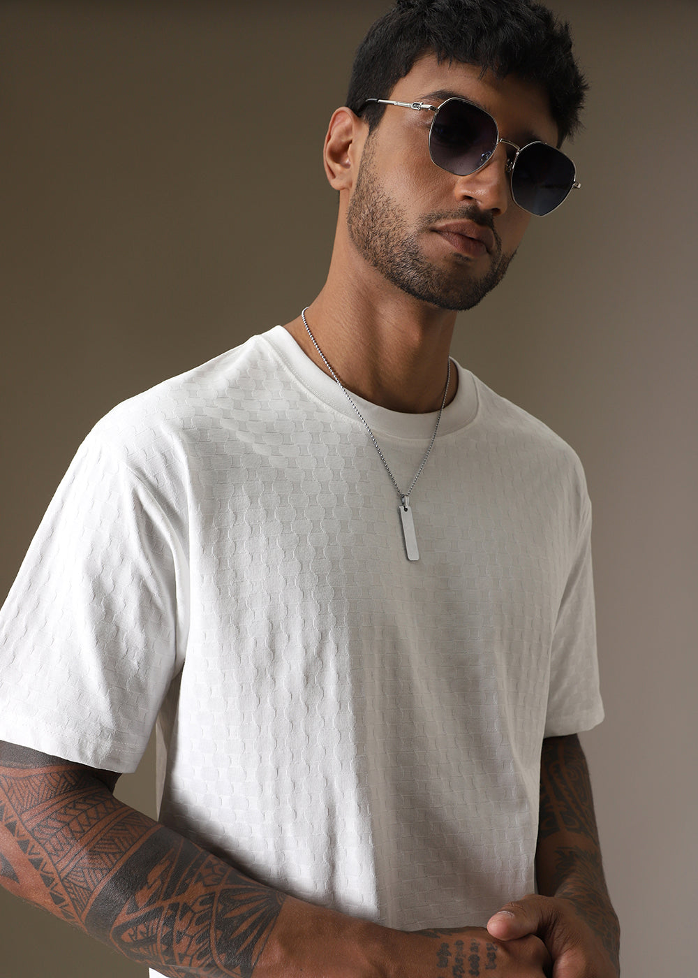 White Plain Texture Oversized T-shirt
