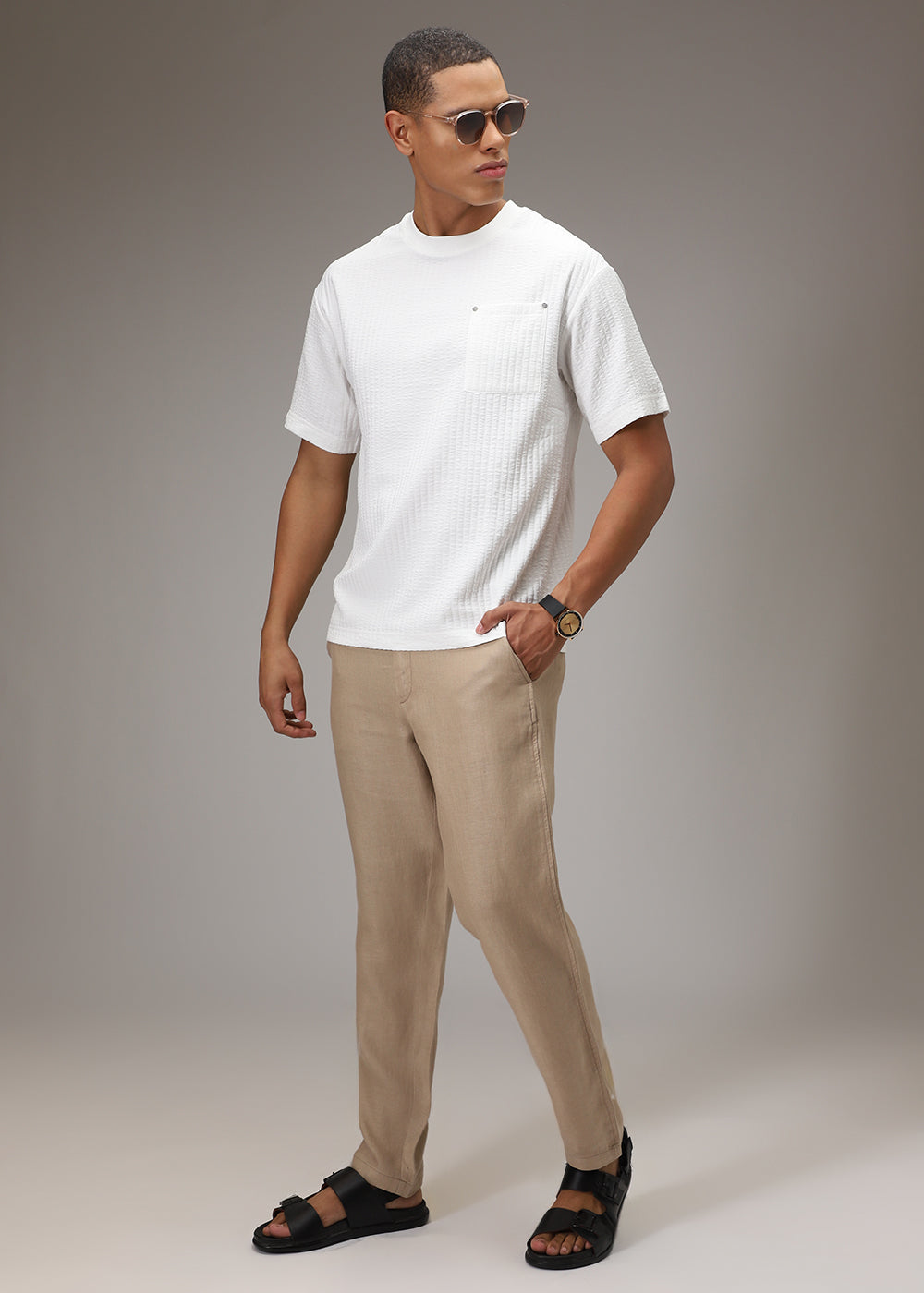 White Plain Textured Oversized T-shirt