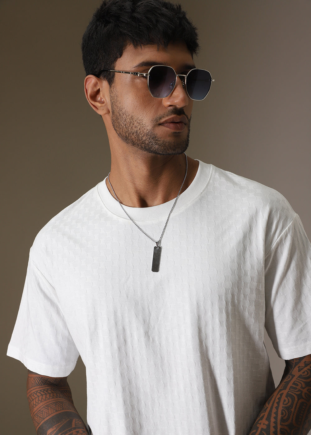 White Plain Texture Oversized T-shirt