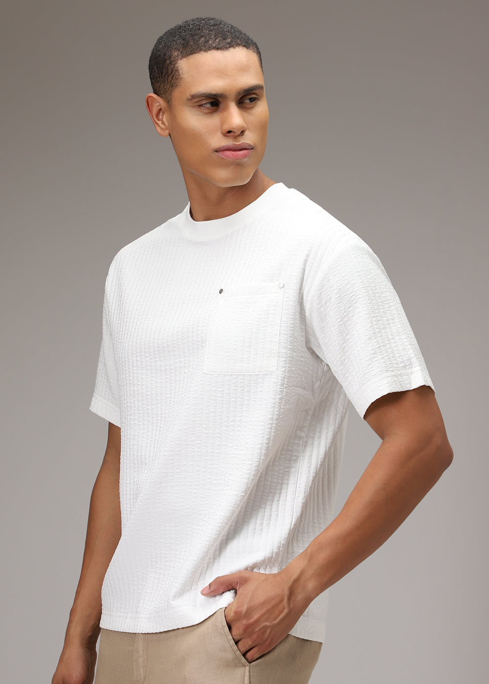 White Plain Textured Oversized T-shirt