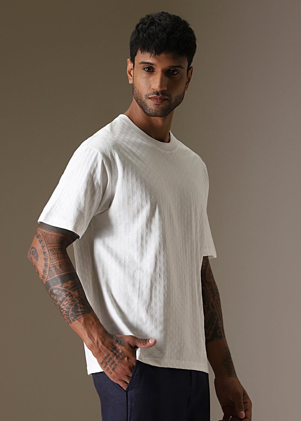 White Plain Texture Oversized T-shirt
