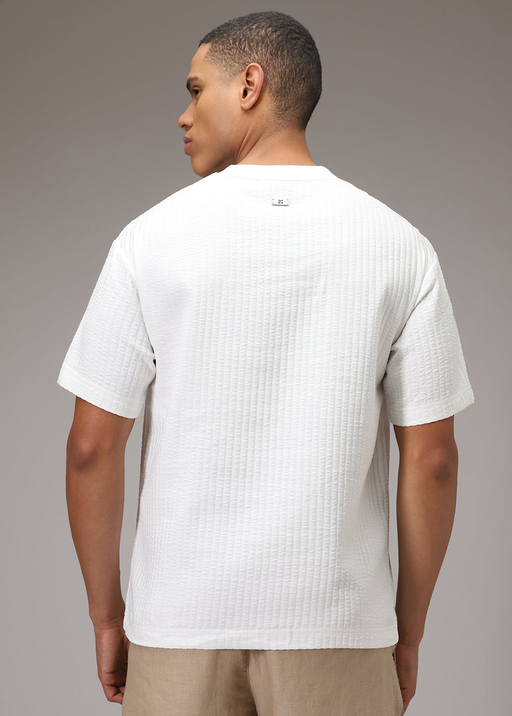 White Plain Textured Oversized T-shirt