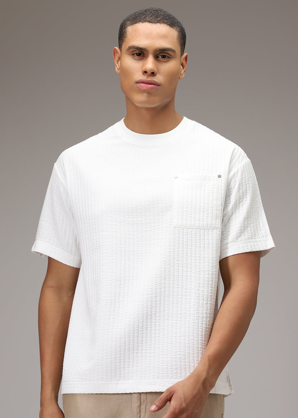 White Plain Textured Oversized T-shirt