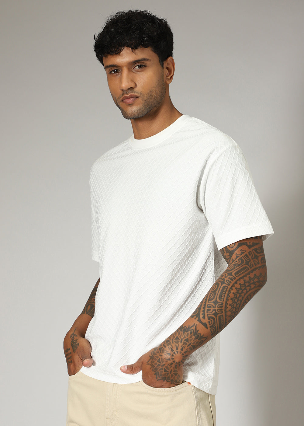 White Plain Textured Regular T-shirt