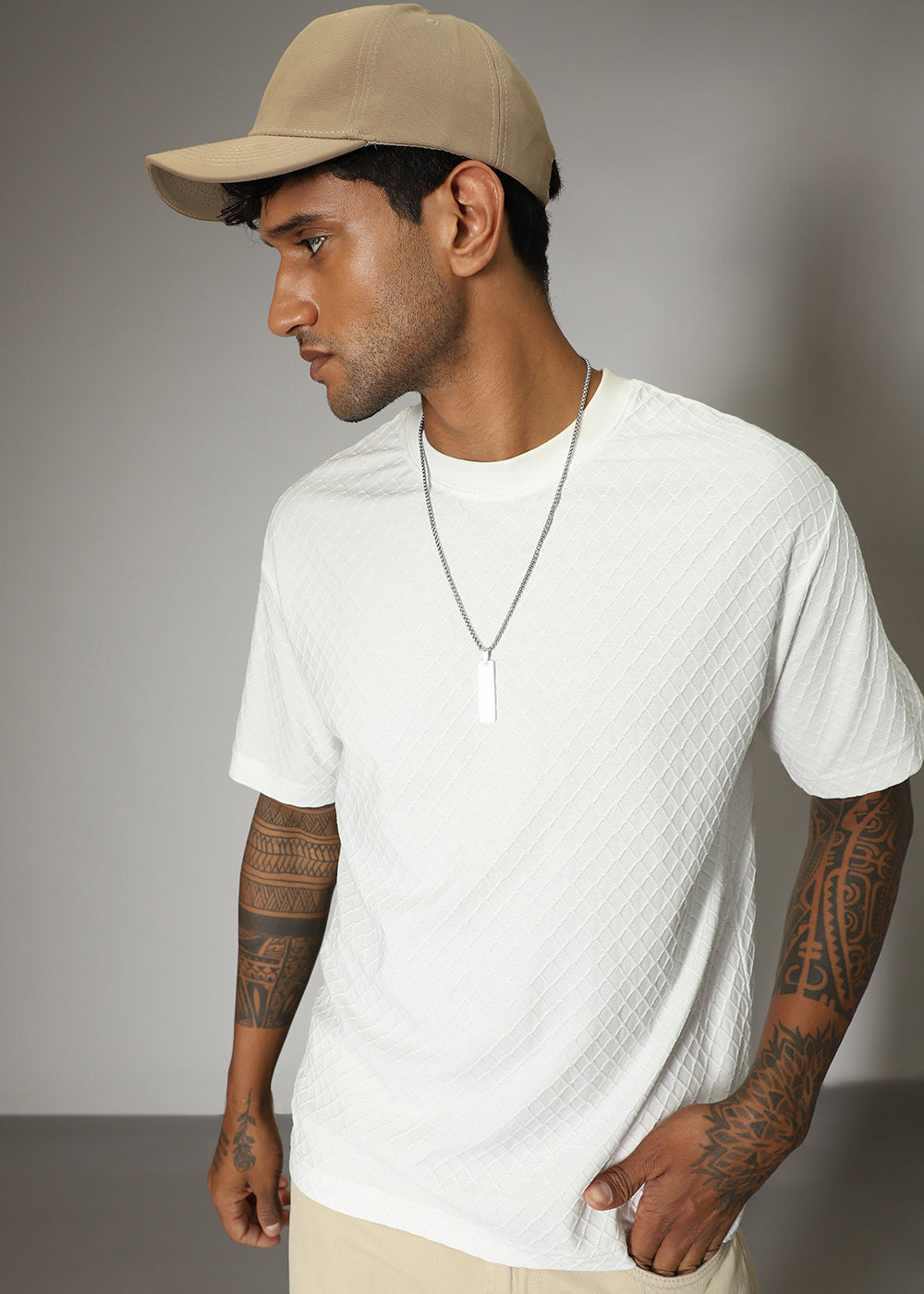 White Plain Textured Regular T-shirt