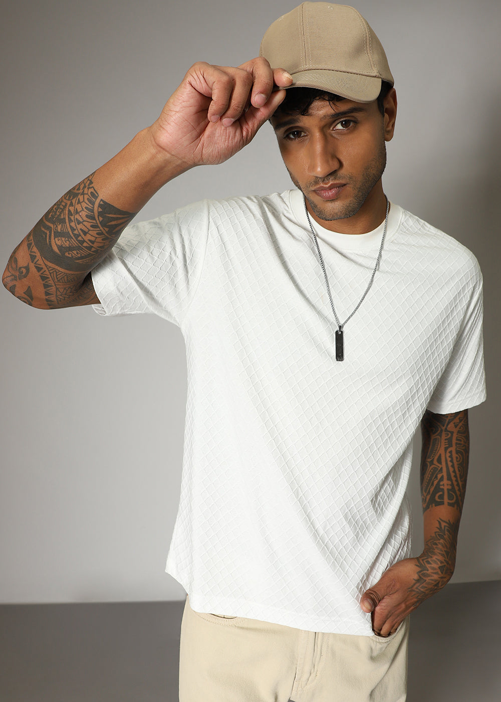 White Plain Textured Regular T-shirt