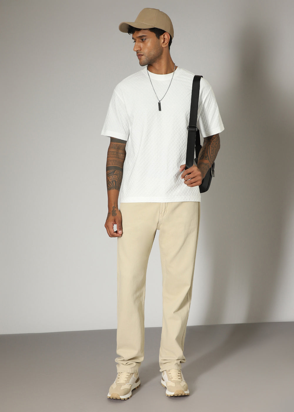White Plain Textured Regular T-shirt
