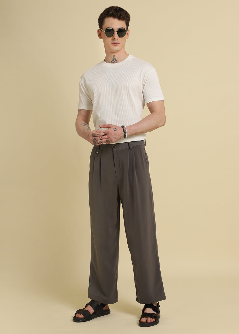 White Plain Ribbed Stripe Regular T-shirt