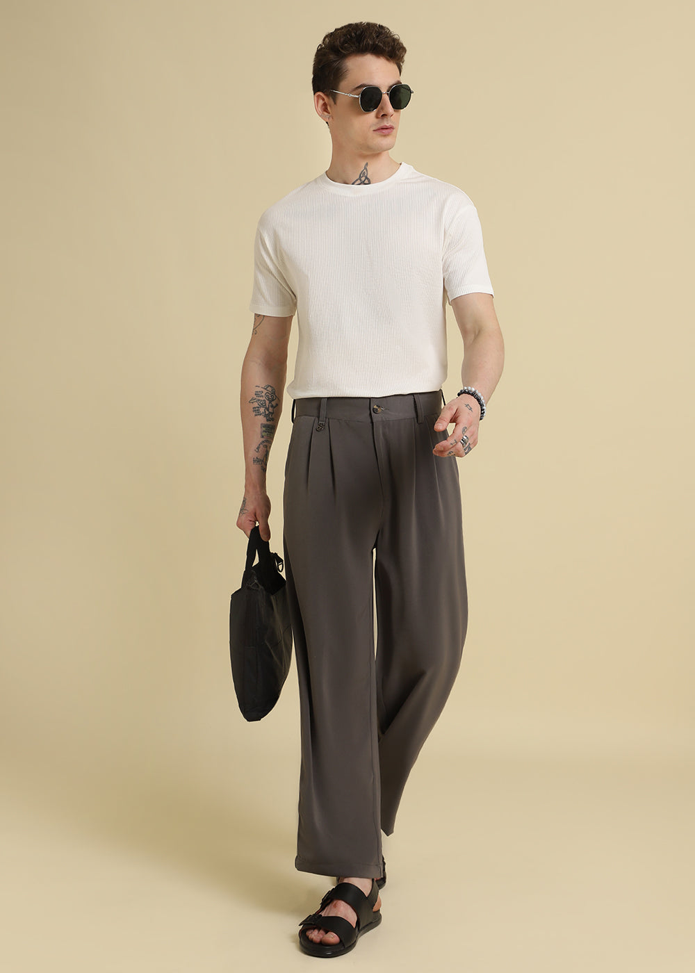 White Plain Ribbed Stripe Regular T-shirt